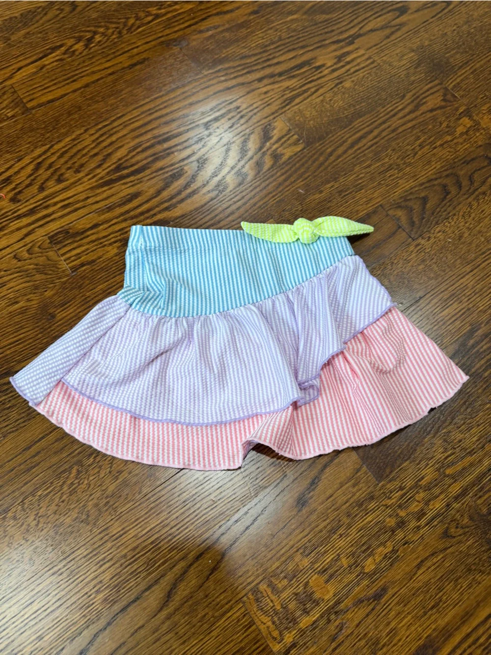Shade Critters Girls' Pastel Striped Ruffle Skirt with Bow, YXS